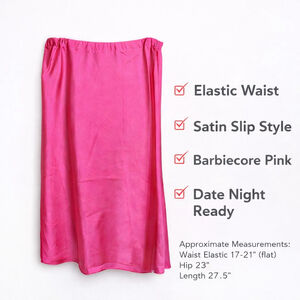 The Drop XL Hot Pink Satin Midi Skirt Elastic Waist Barbiecore Party Date Night